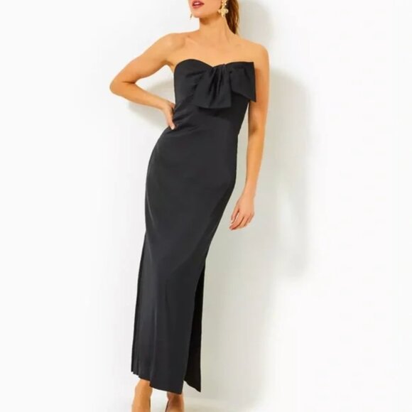 Lilly Pulitzer Dresses & Skirts - NWT Lilly Pulitzer Carlynn Satin Maxi Bow Dress Noir 8